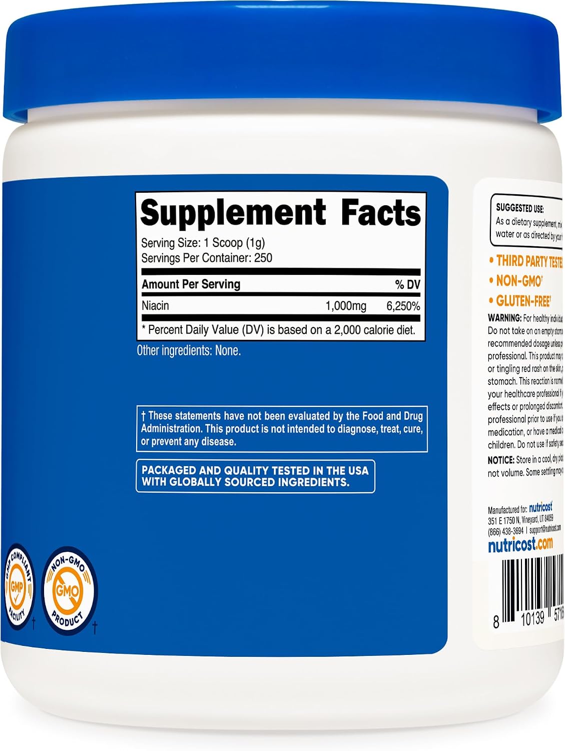 Nutricost Niacin (Vitamin B3) Powder 250 Grams, May Cause Flush | 1 g Per Serving