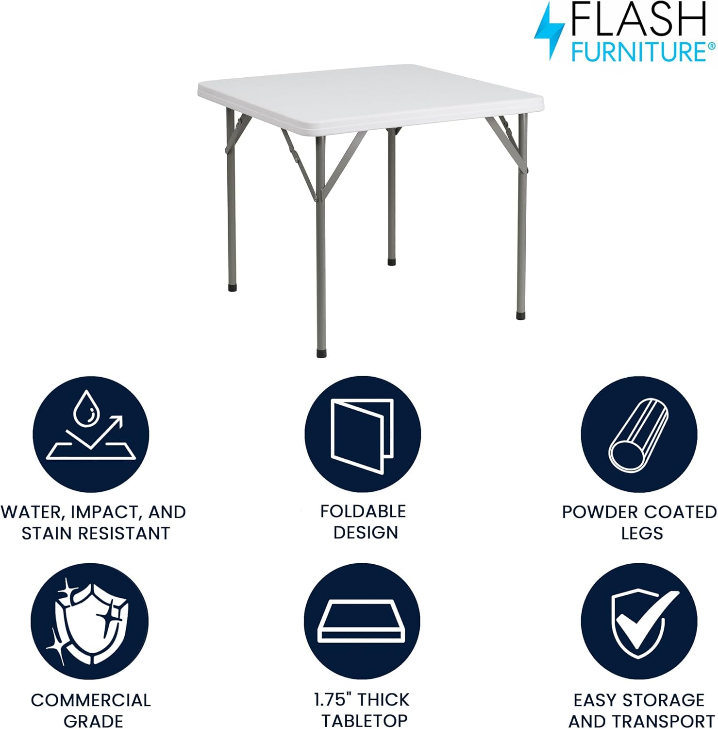Flash Furniture Elon 2.85' Square All-Occasion Plastic Folding Event Table with Locking Legs, Folding Banquet Table for Indoor/Outdoor Events