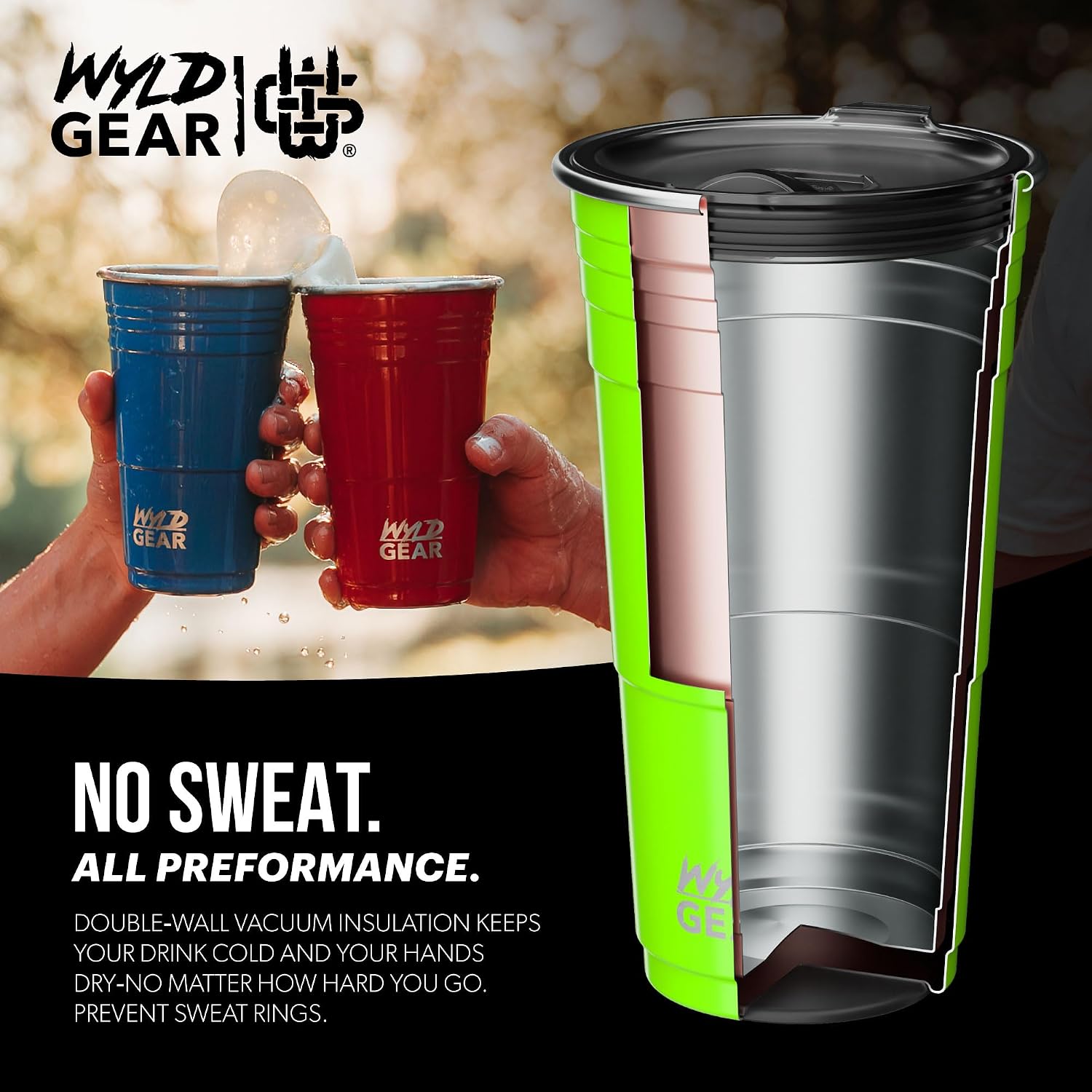 Wyld Gear Party Cup 24oz Red Stainless Steel Reusable Metal Cup with Lid