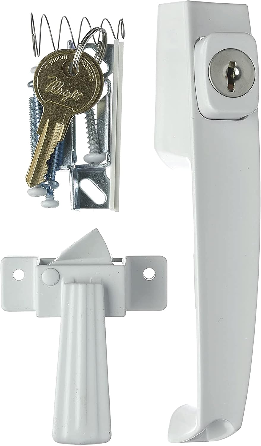 Wright Products - Tie Down Keyed Push Button Door Latch for Screen and Storm Doors, White