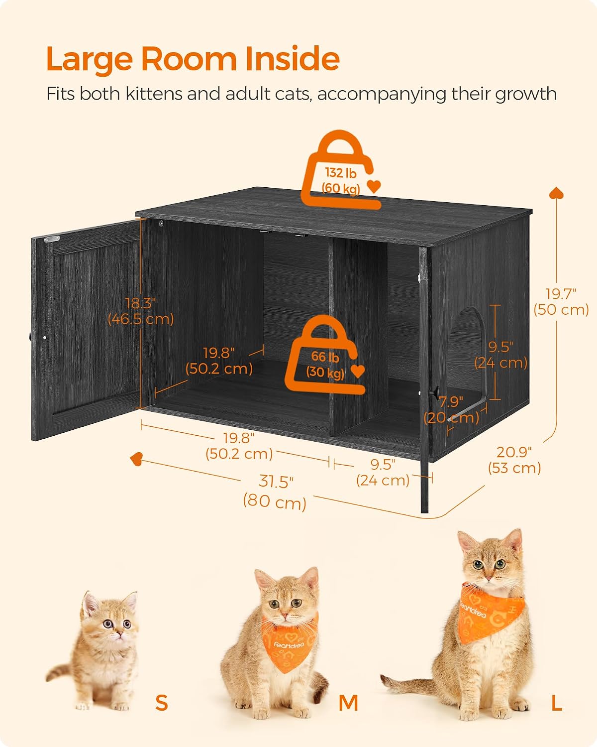 Feandrea Cat Litter Box Enclosure, End Table, 31.5 x 20.9 x 19.7 Inches