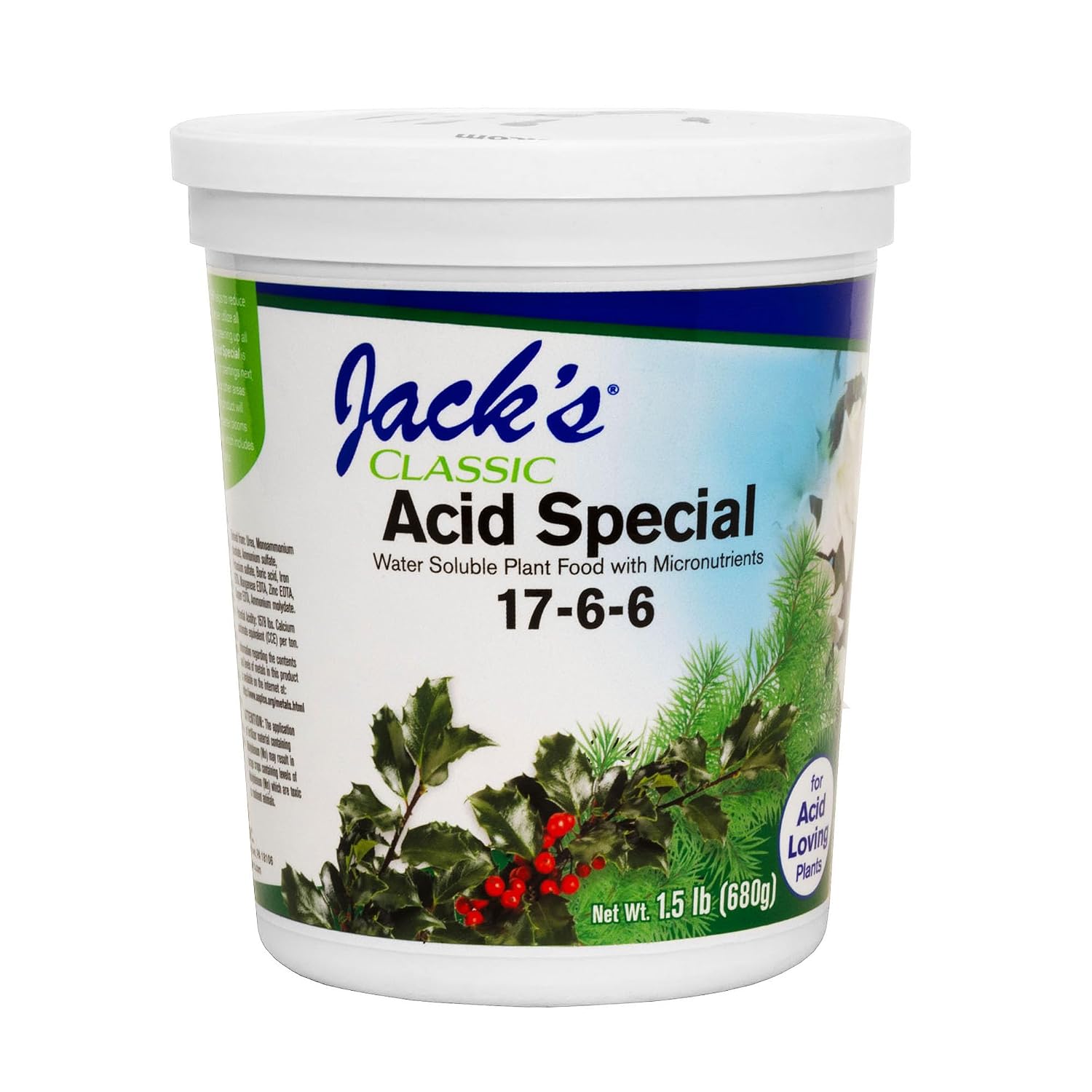 Jack's Classic 17-6-6 Acid Special Water-Soluble Fertilizer, 1.5lb | Powdered, Targeted Micronutrient Package, for Vegetative Growth and Blooms in Acid-Loving Plants, Liquid Root Drench