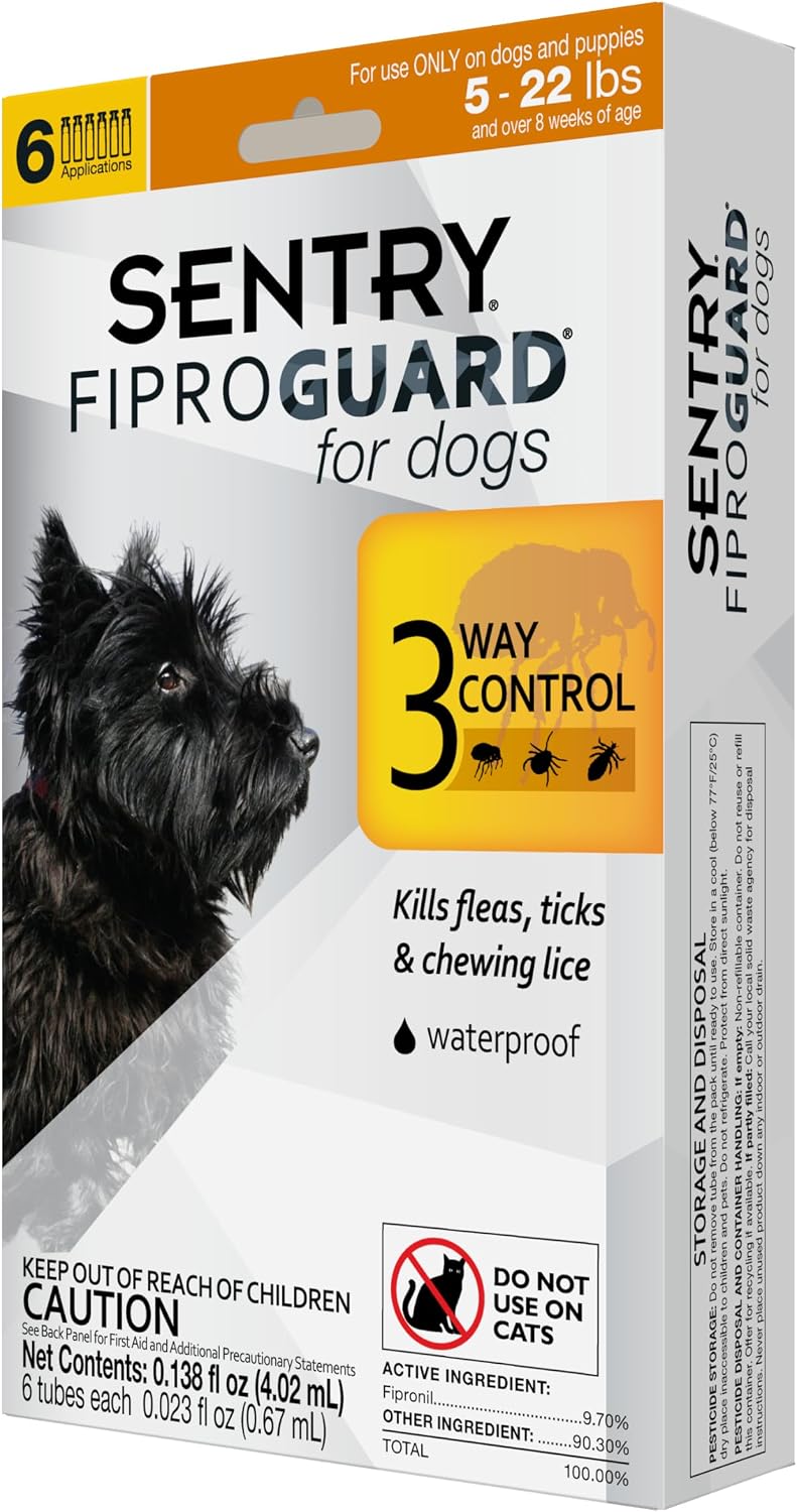 Sentry Fiproguard for Dogs, Flea and Tick Prevention for Dogs (23-44 Pounds), Includes 3 Month Supply of Topical Flea Treatments | Ideal for Medium Dogs 23-44 lbs; Kills Fleas, Ticks & Chewing Lice for 30 Days; 8 weeks+; Vet-Quality OTC Formula