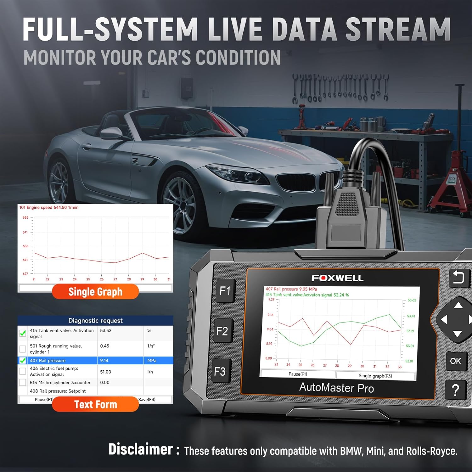 FOXWELL NT510 Pro fit for BMW, 2-in-1 Scan Tool & 12V Battery Tester | Full System Diagnostics, Bidirectional Control