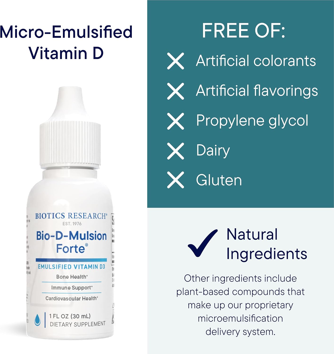 BIOTICS RESEARCH Bio-D-Mulsion Forte Liquid Vitamin D Drops 4000 IU – Vitamin D3 2000iu /Drop for Adults –Best Absorption, Strengthens Bones