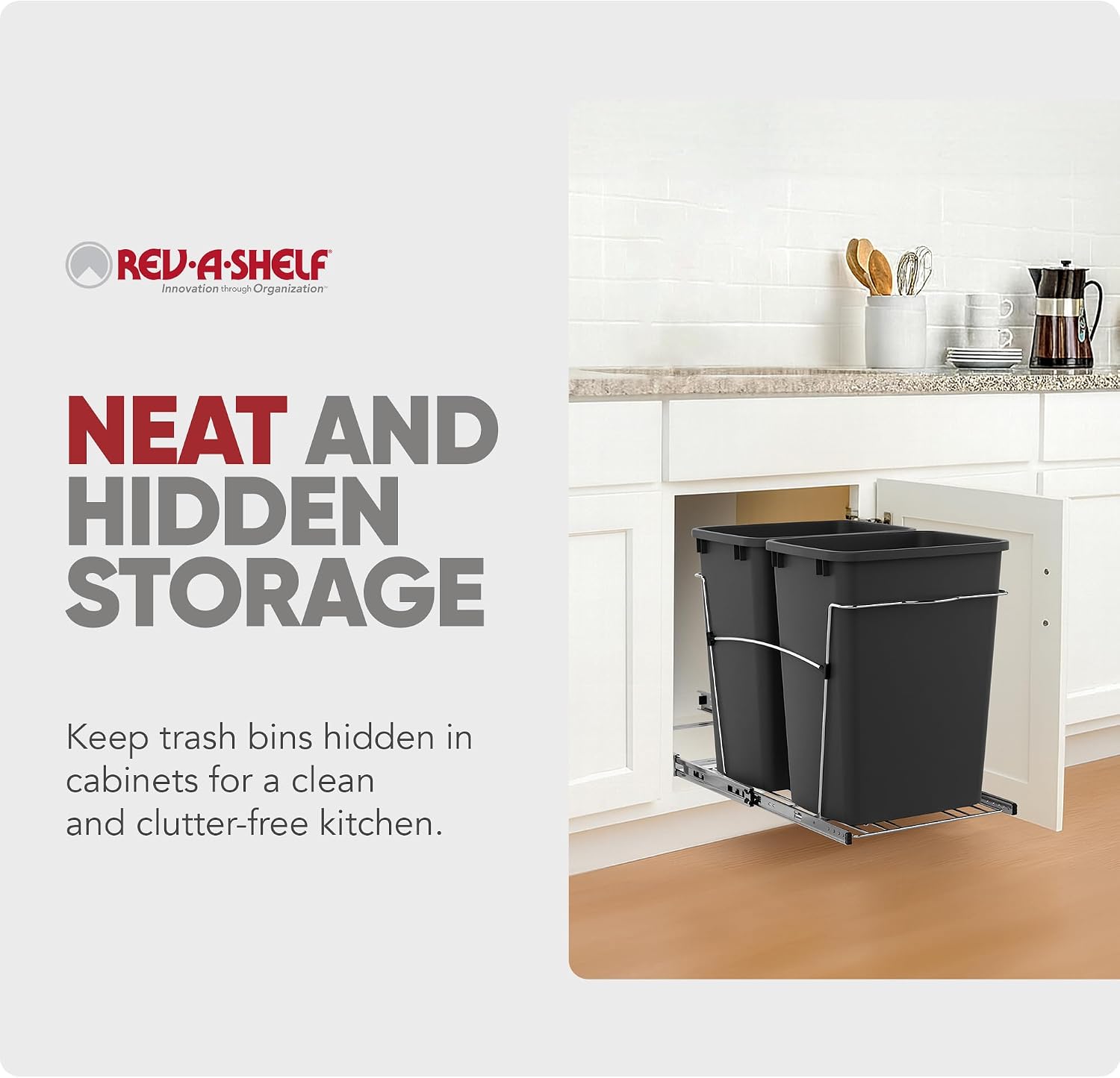 Rev-A-Shelf Double Pullout Garbage Trash Cans for Kitchen Cabinets, 35 Qt