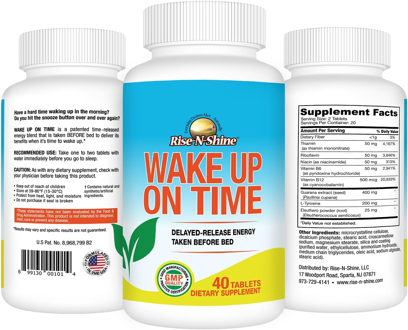 Rise-N-Shine Wake Up On Time Energy Supplement to Help Boost Your Mornings with Alertness & Focus for a Productive Day with Natural Caffeine & More