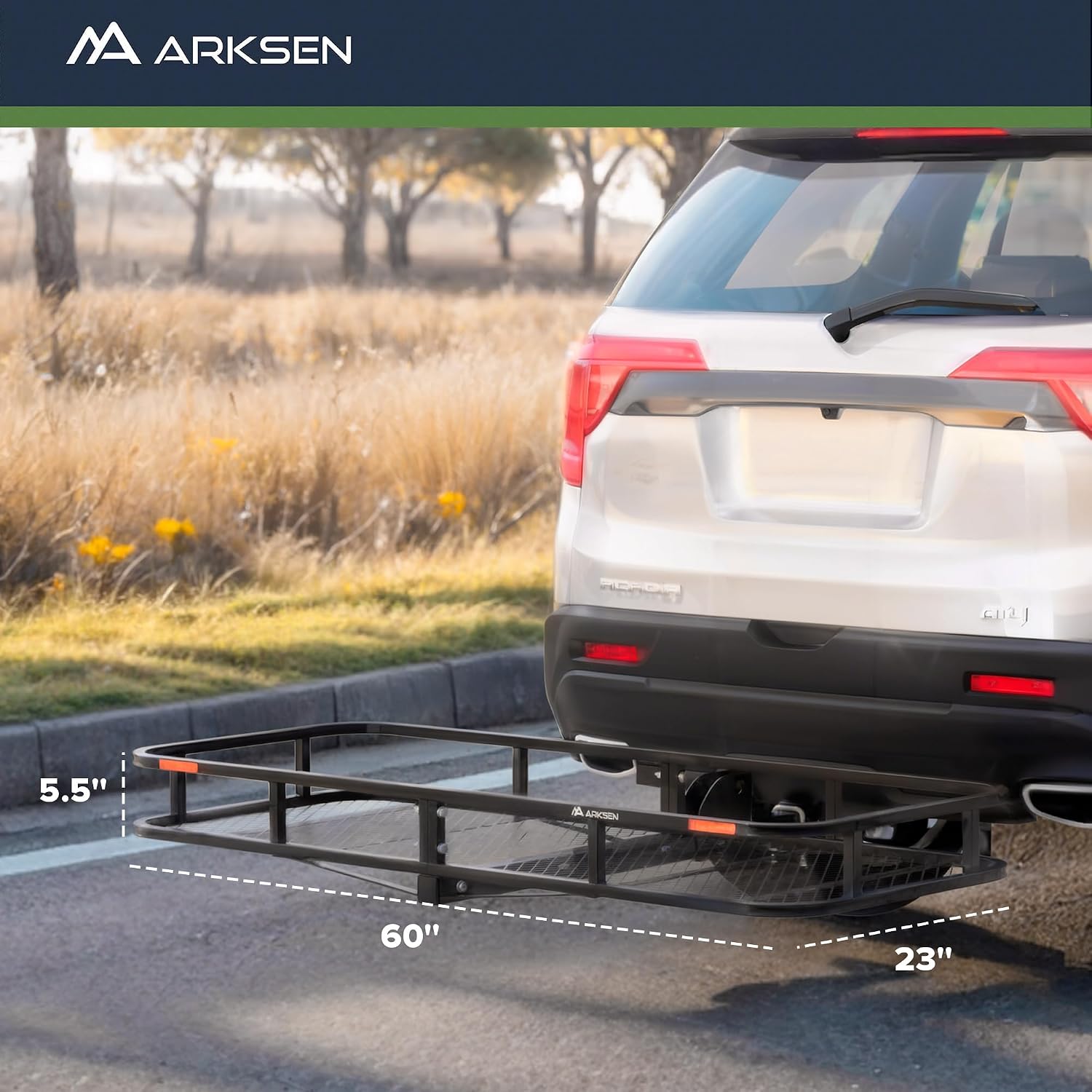 60" x 23" x 5.5" Folding Hitch Cargo Carrier Basket, 500 Lbs Heavy Duty Rear Trailer Hitch Cargo Rack Fits 2" Receiver for SUV, Truck & Van, Ideal for Camping & Travel