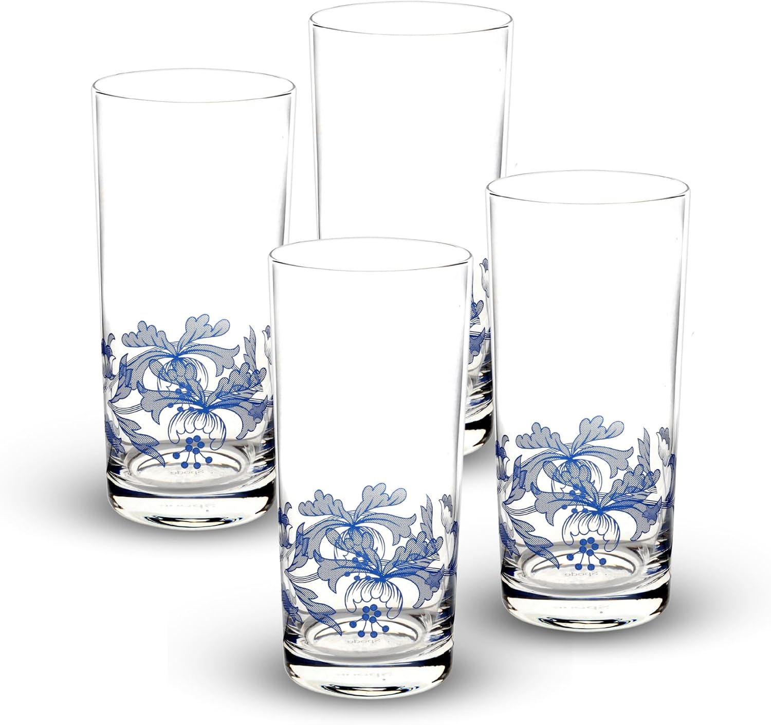 Spode Blue Italian Highball Glasses, 15 Oz - Blue & White, Set of 4 | Blue Italian Collection, Tall Tumbler for Serving Mojitos, Cocktails, Spritzers & Fruit-Infused Beverages, Glass Construction