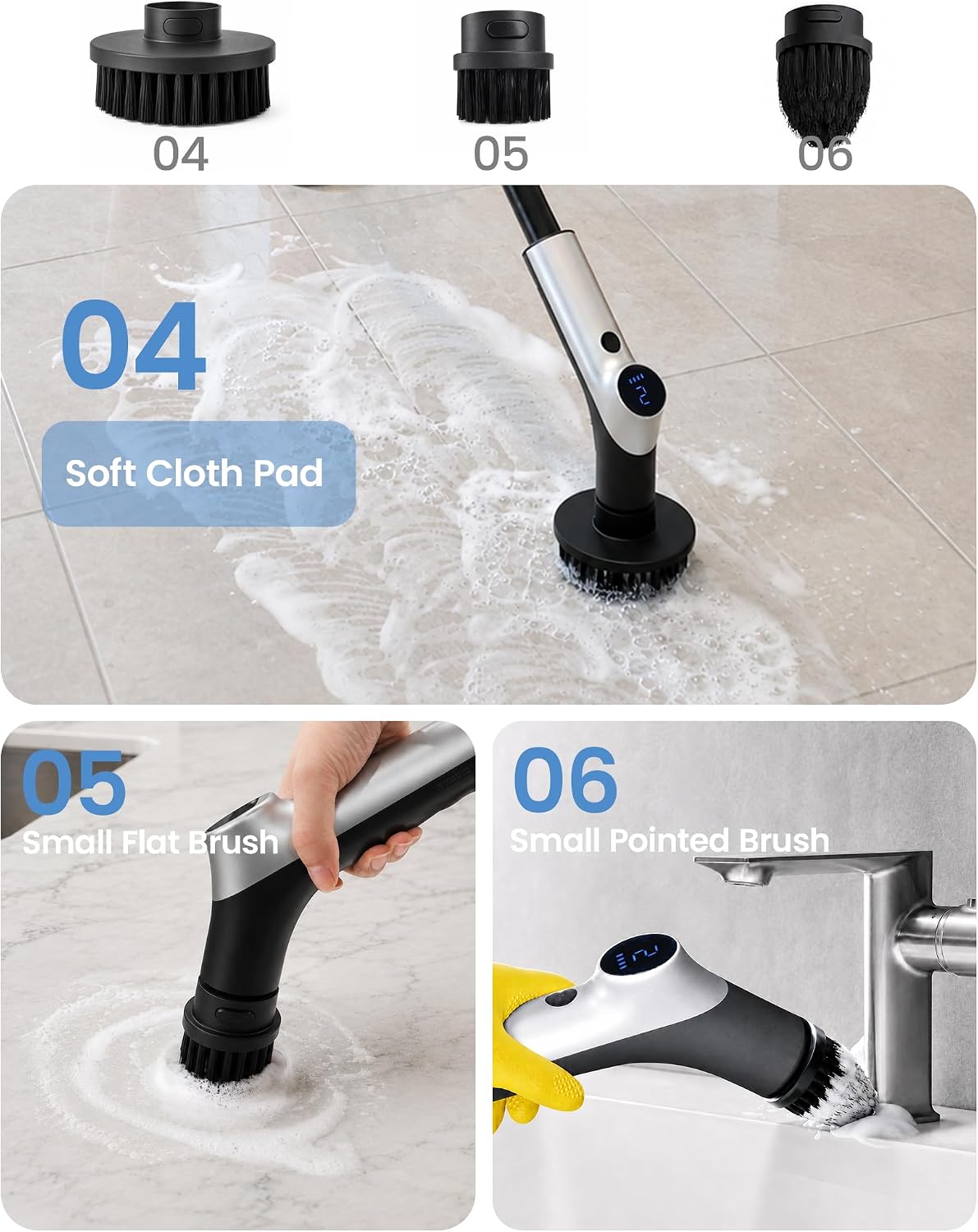 Electric Spin Scrubber IPX7 Waterproof Shower Scrubber with 7 Brush Heads | 2.5N·m Torque Power Scrubber for Bathroom Grout Tile Bathtub Cleaning