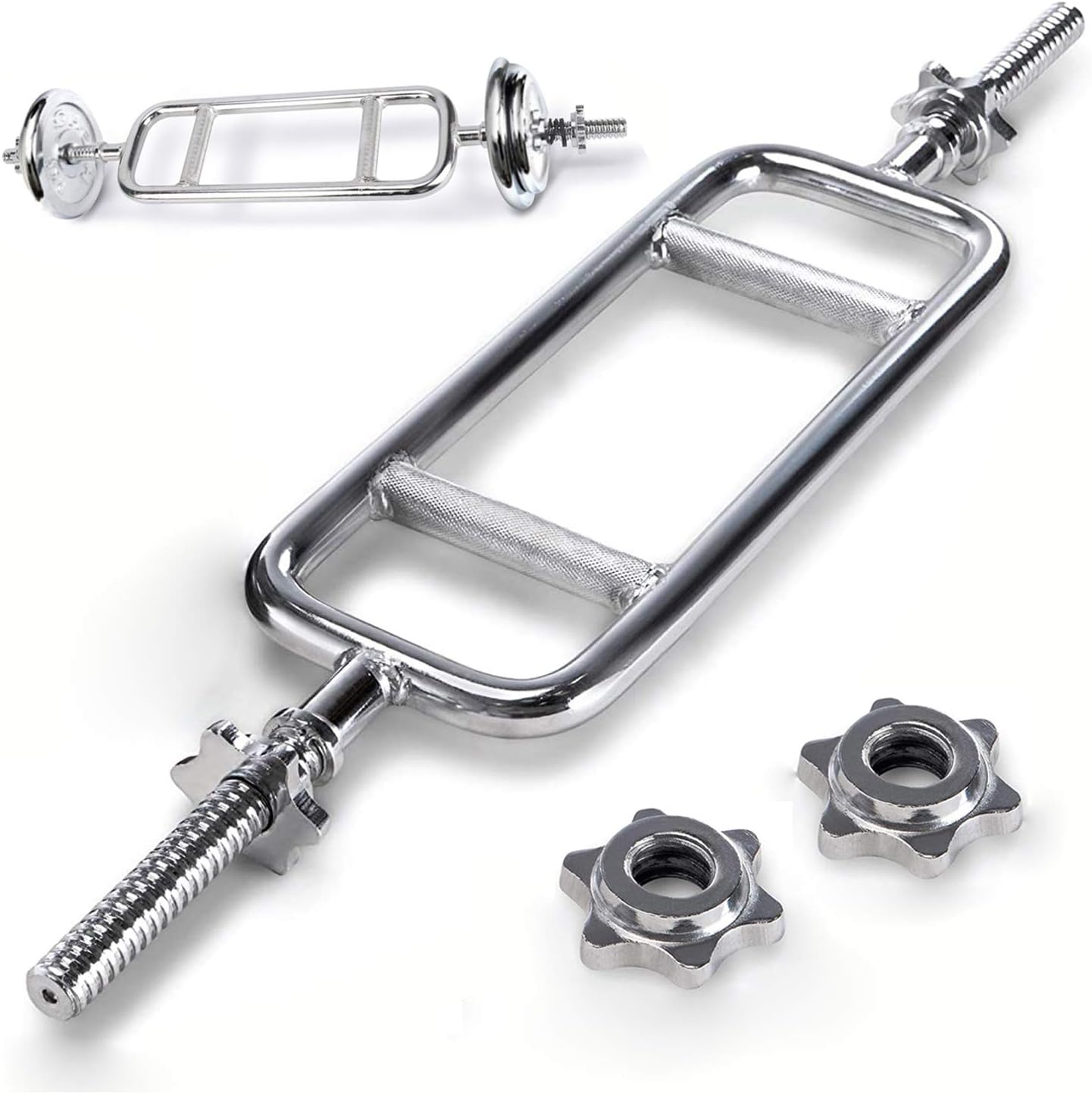 uyoyous 34'' Olympic Triceps Bar Solid Weight Bar with 2 Ring Collars