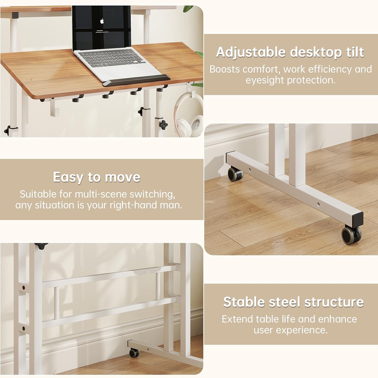 SIDUCAL Mobile Standing Desk, Portable Stand Up, Small Adjustable Converter with Wheels Home Office Workstation, Rolling Desk Laptop Cart for Standing or Sitting, Black