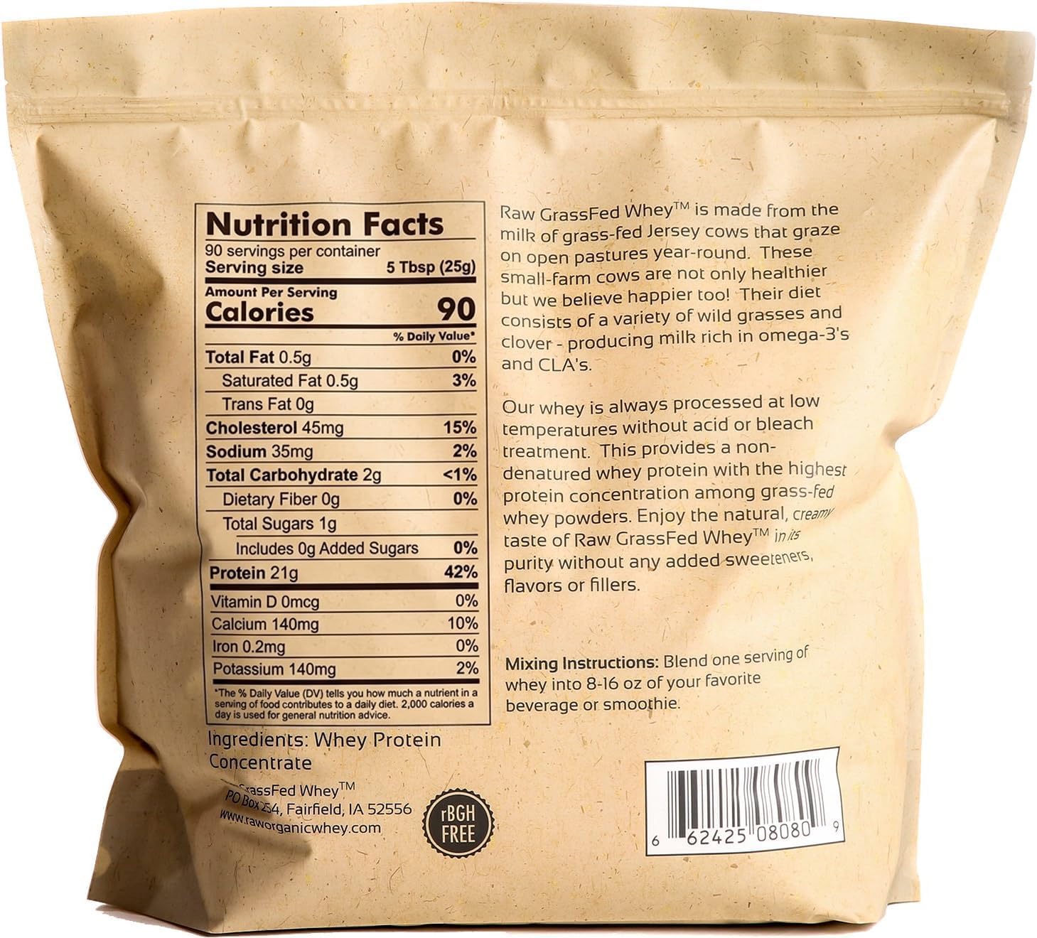 Raw Grass Fed Whey Protein Powder, Unflavored – 1 Ingredient, No Additives or Fillers, Undenatured, Made in USA, 5 lb