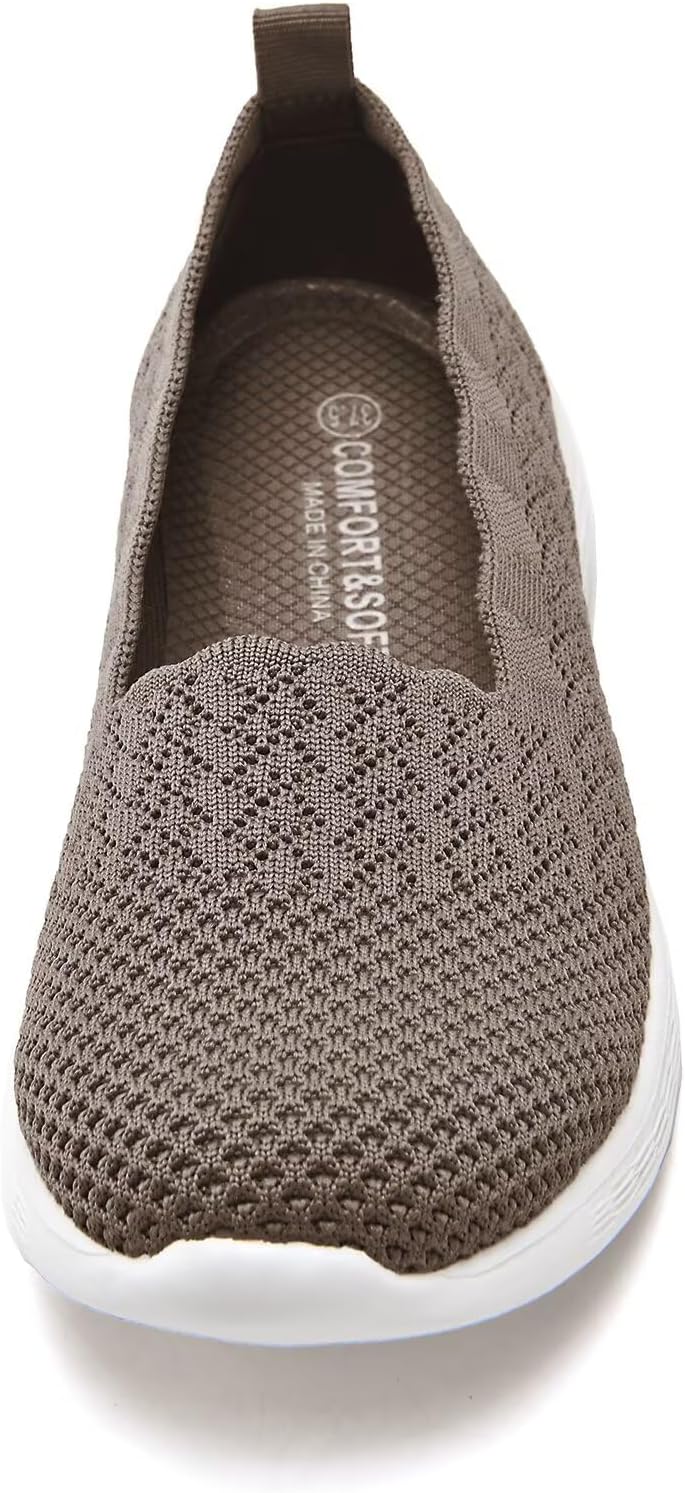 poemlady Women's Walking Shoes Slip On Knit Mesh Loafers Round Toe Flat
