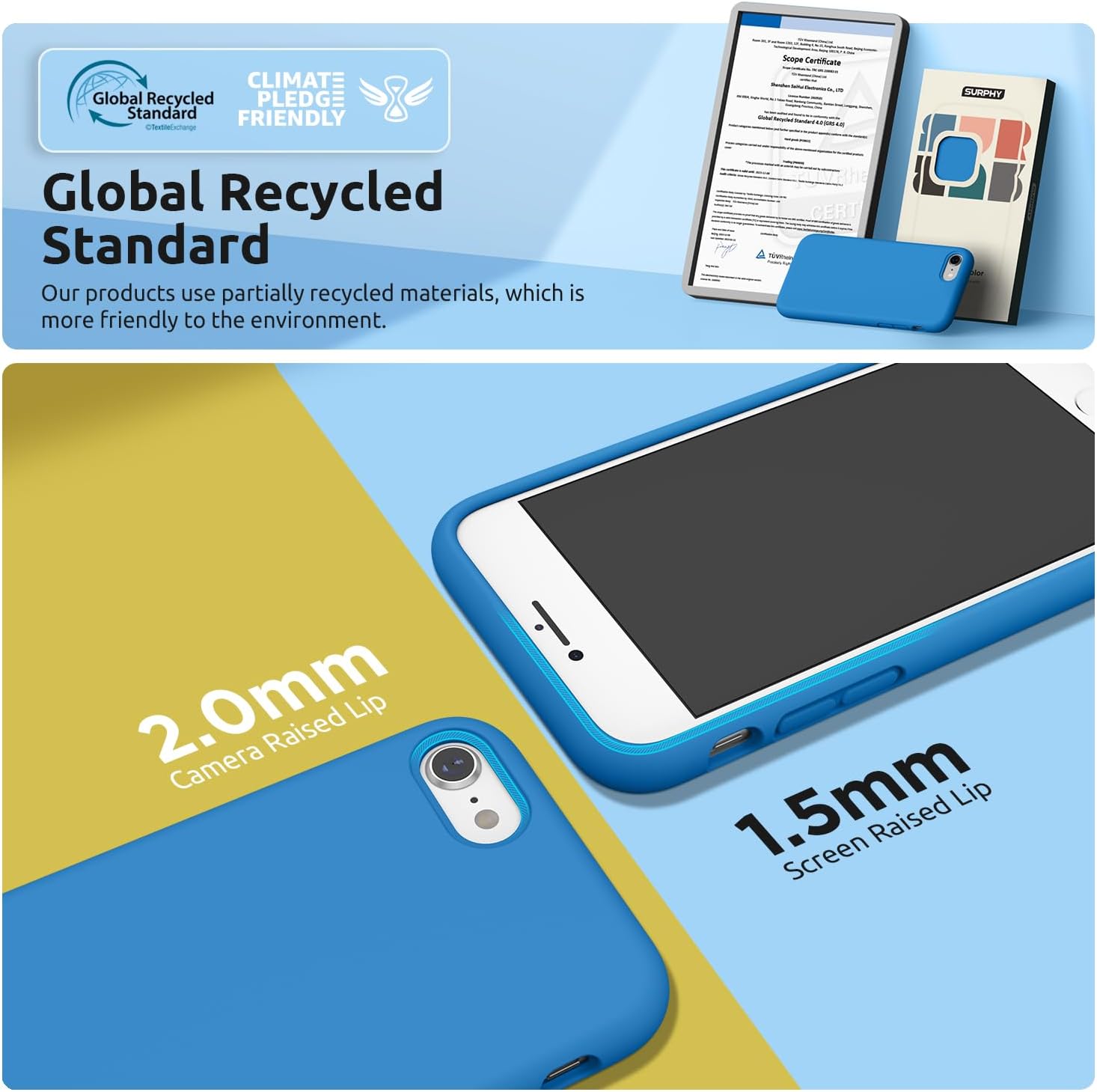 SURPHY Designed for iPhone SE Case, iPhone 8 Case, iPhone 7 Case, Liquid Silicone Phone Case for iPhone se 3rd 2nd SE 2022 SE 2020, Blue