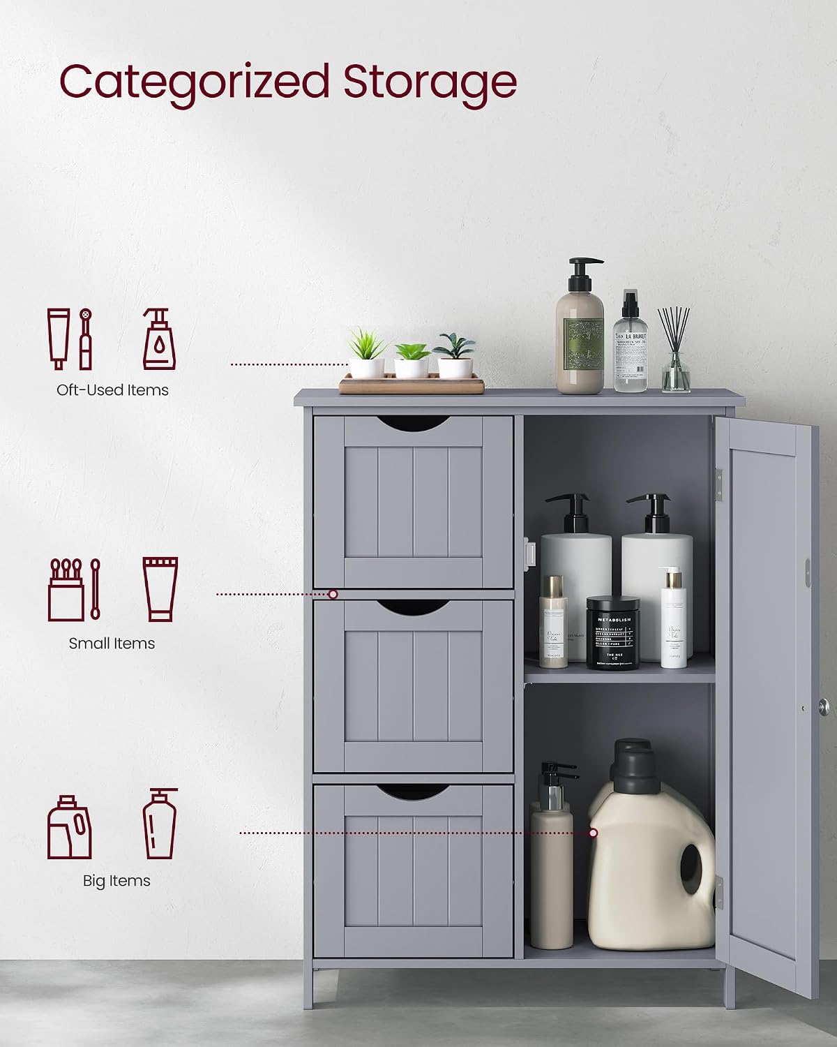 VASAGLE Floor Storage Cabinet, Freestanding Storage Unit with 2 Adjustable Shelves, for Bathroom Living Room Dining Kitchen, 11.8 x 23.6 x 31.5 Inches, Cloud White UBCB60WV1