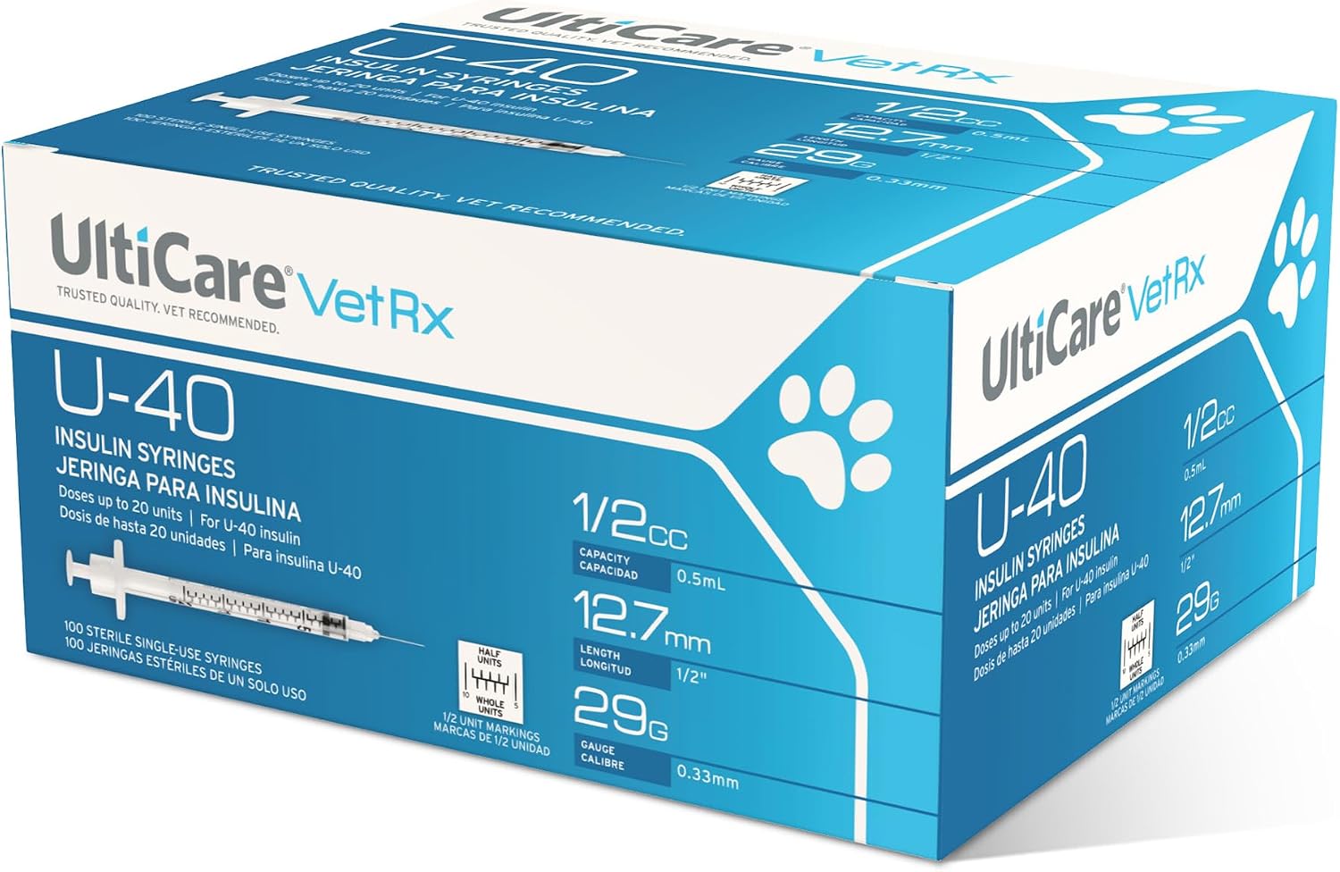 UltiCare VetRx U-40 Pet Insulin Syringes, 1/2cc, 29G x 1/2", 100 Ct, HU
