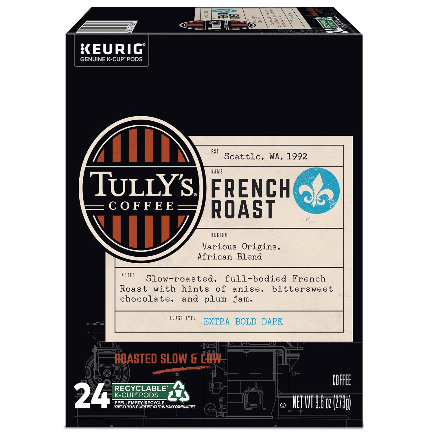 Tully's Coffee Hawaiian Blend Keurig Single-Serve K-Cup Pods, Medium Roast Coffee, 96 Count