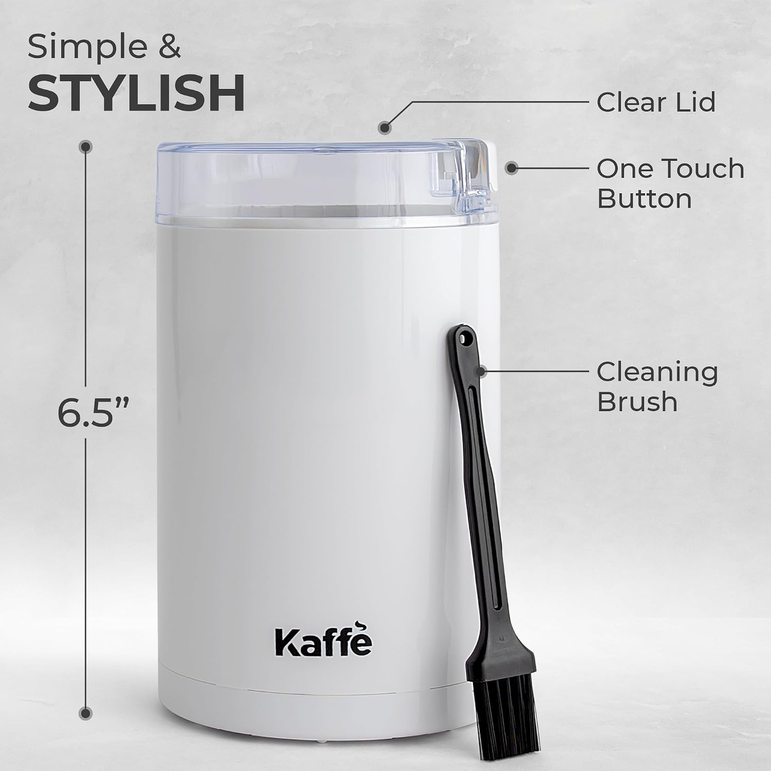 Kaffe One-Touch Coffee Grinder Electric w/Cleaning Brush (3 oz) - Coffee Grinders for Home Use - Up to 12 Cups of Coffee per Grind - Easy On/Off Coffee Bean Grinder - Black