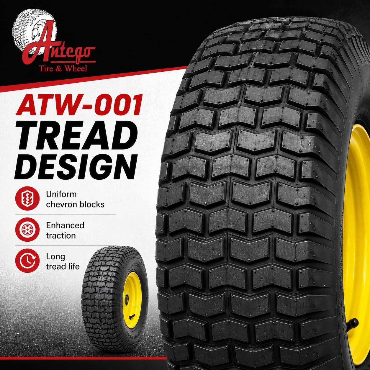 Antego 15x6.00-6 Lawn Mower Tire & Wheel Assembly ATW-001 4 Ply, Set of 2 | ATW-001, 4 Ply
