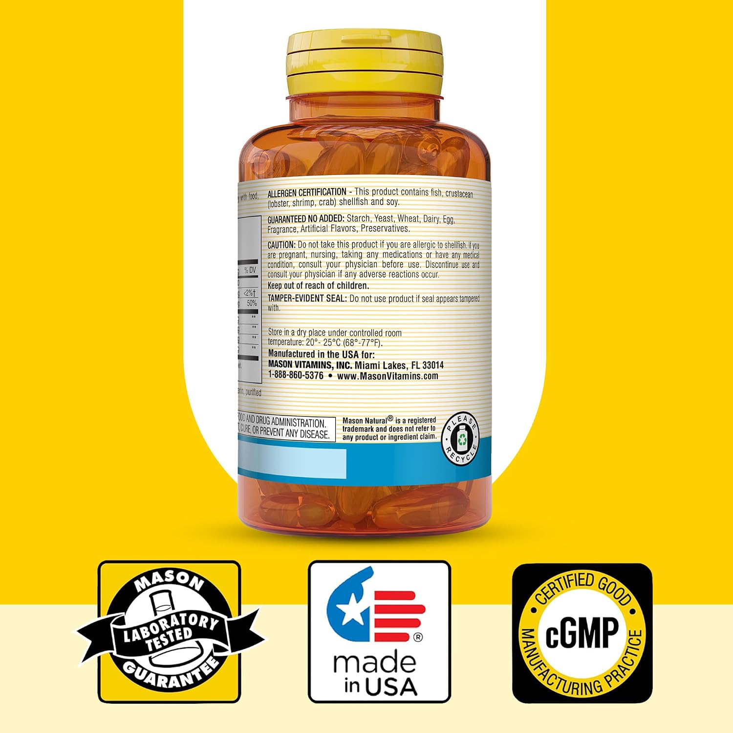 MASON NATURAL Glucosamine & Fish Oil with DHA & Omega-3, 30 Day Supply | 1, 500mg glucosamine plus 1
