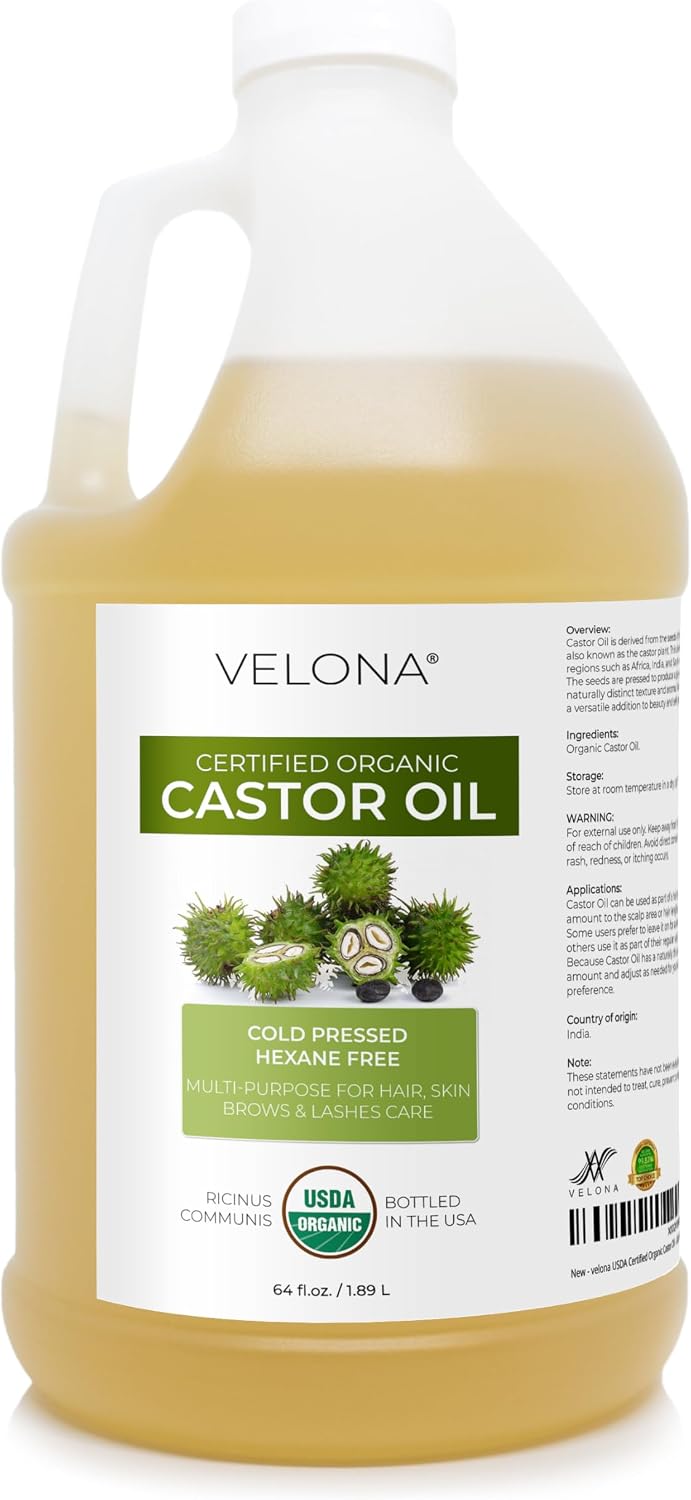 velona USDA Organic Castor Oil - 64 fl oz, Cold Pressed, USP Grade