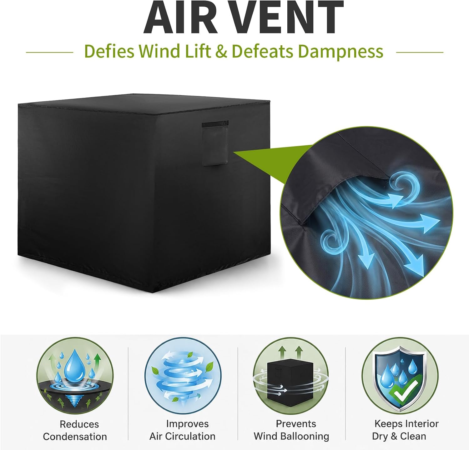 Air Conditioner Cover for Outside 34 x 34 x 30 inch | Square top design, water-resistant 420D Oxford, windproof straps, fits most central ac condensers, year-round