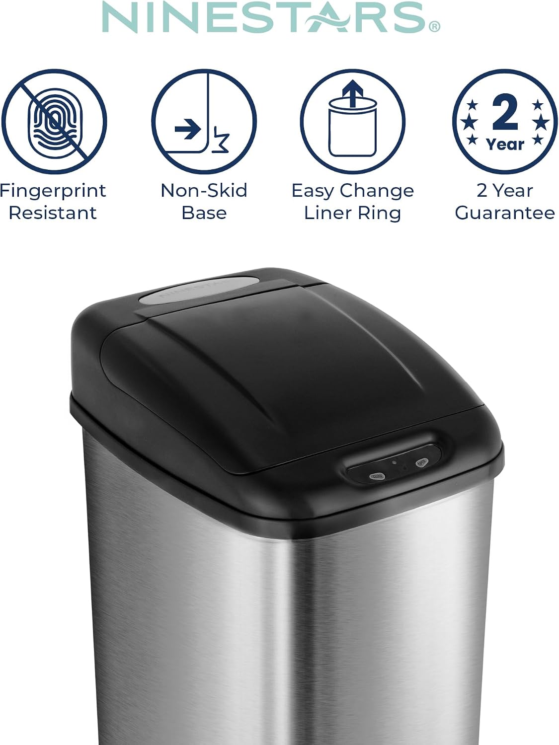 NINESTARS DZT-50-6 The Original Automatic Motion Sensor Trash Can, 13.2 Gal. / 50 L., Stainless Steel