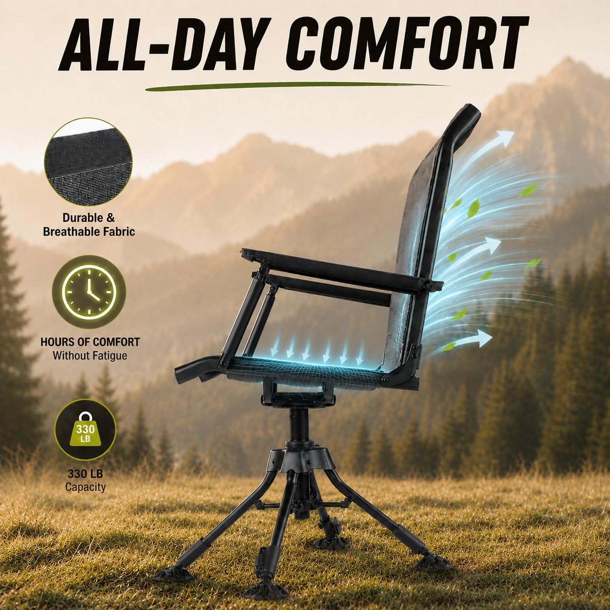 TIDEWE Hunting Chair with Seat Cover, 360° Silent Swivel Seat, Standard
