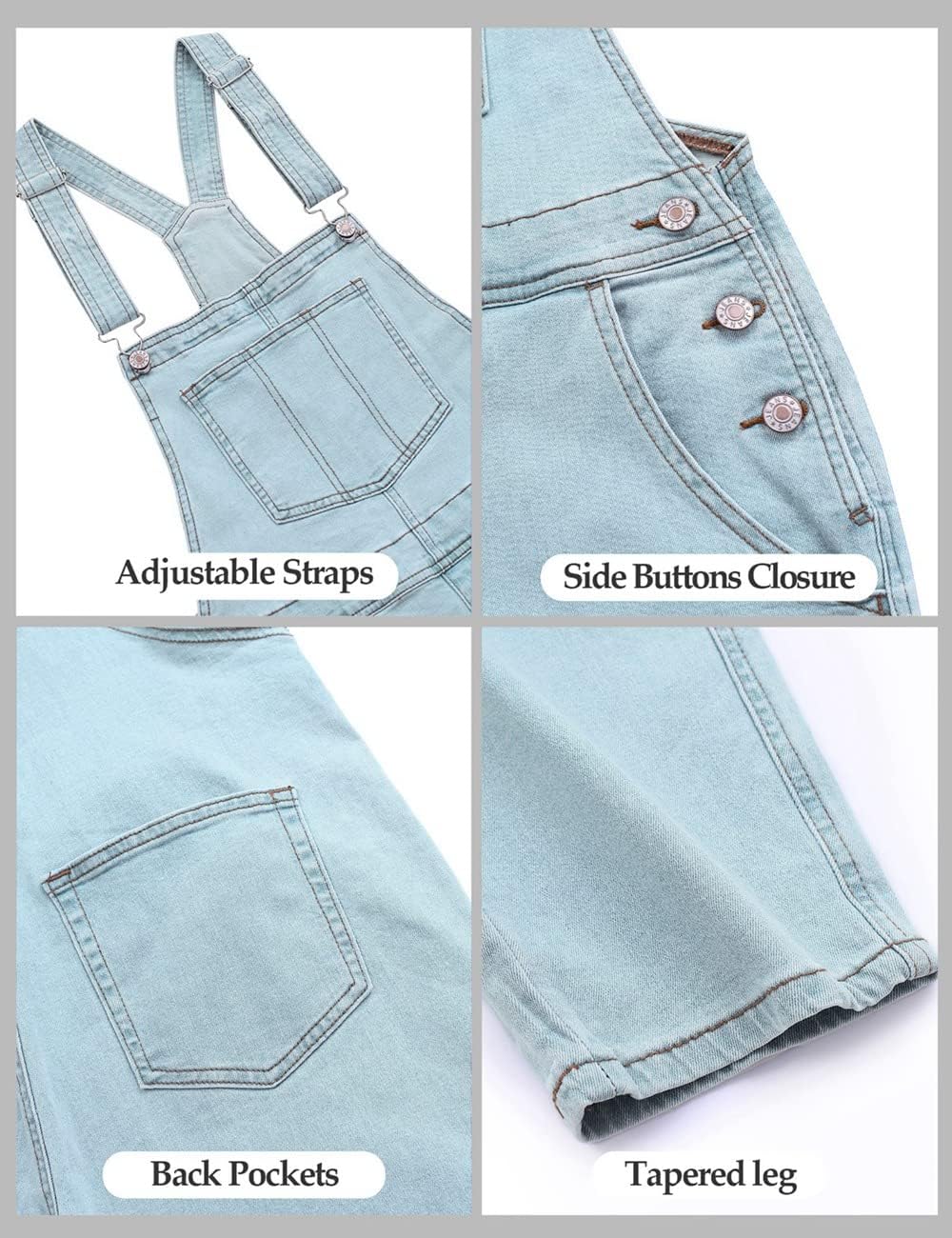 luvamia Women's Casual Stretch Adjustable Denim Bib Overalls Jeans Pants Jumpsuits