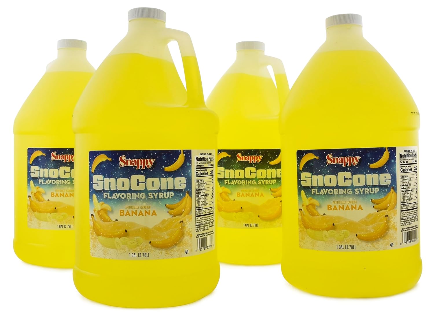 Snappy Banana Sno Cone Syrup, 1 Gallon 4 Pack, Ready to Use for Snow Cone Machines and Shaved Ice
