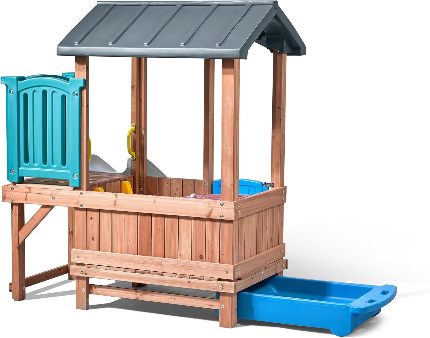 Step2 Woodland Adventure Playhouse & Slide, Kids Outdoor Playset, Backyard Playground Set, Swings, Storage Drawer, Made of Wood & Durable Plastic