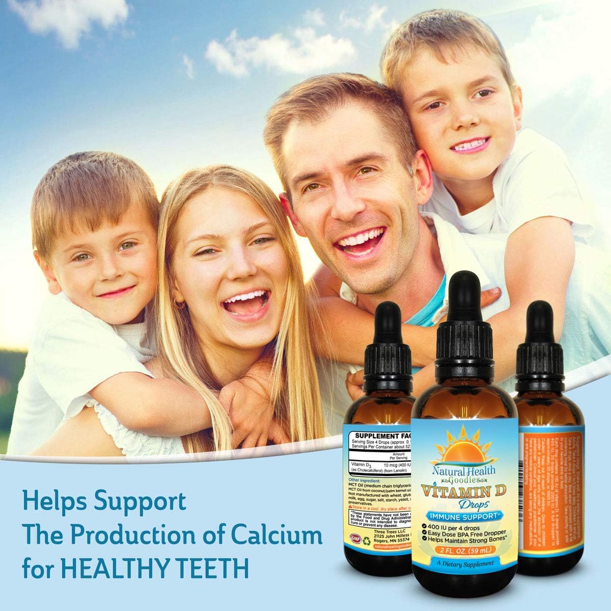 Kids Vitamin D Drops - 2 oz Liquid D3 | Pure Vit D3 Supplement - Supports Immune System & Bone Health - For Toddlers, Children
