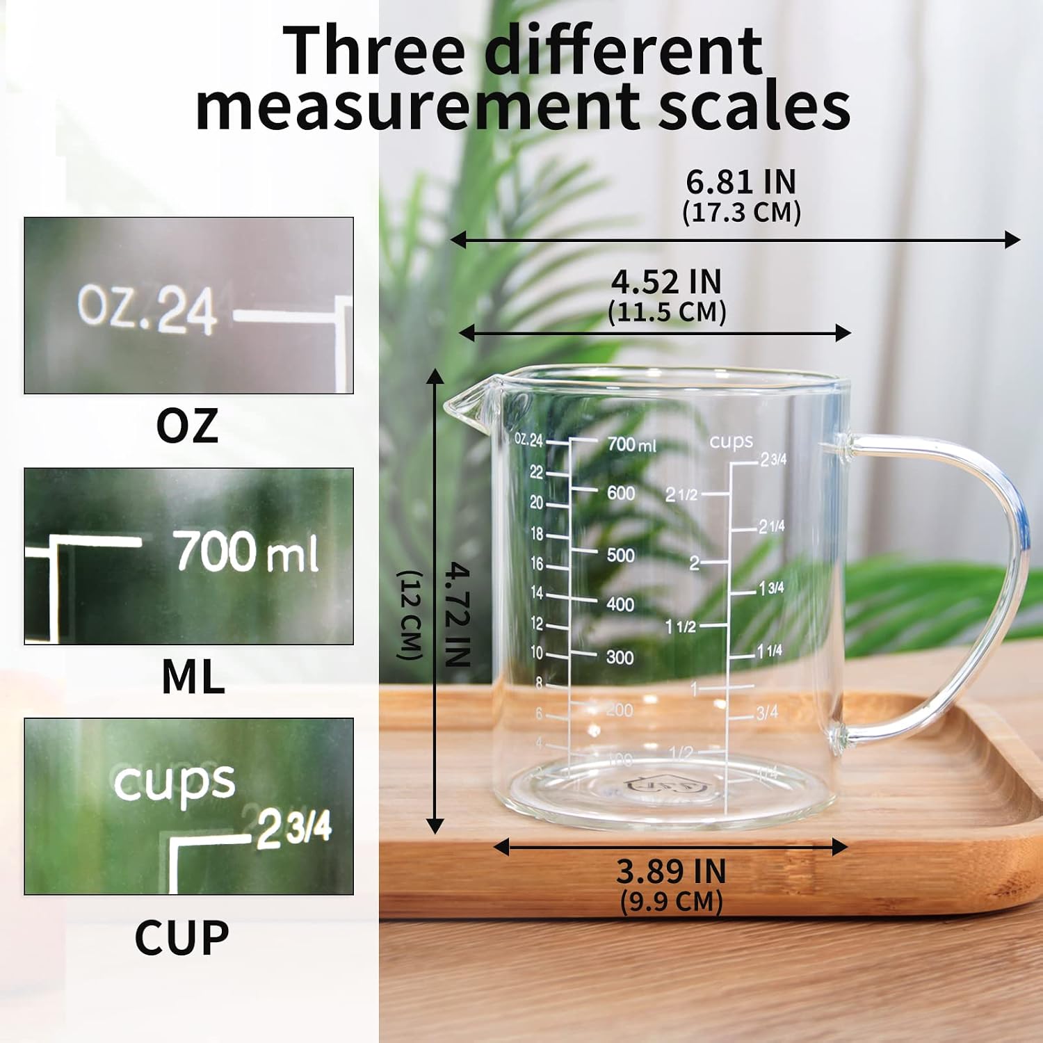2 Cup Glass Measuring Cup, [Insulated handle, V-Shaped Spout], High Borosilicate Glass Measuring Cup for Kitchen or Restaurant, Easy To Read, 500 ML (0.5 Liter, 2 Cup)