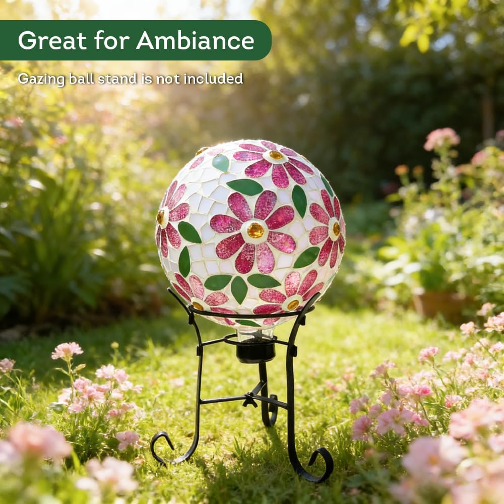 Lily's Home Colorful Mosaic Glass Gazing Ball, Designed with a Stunning Holographic Petal Mosaic Pattern to Bring Color and Reflection to Any Home and Garden, Red and Gold (10" Diameter)
