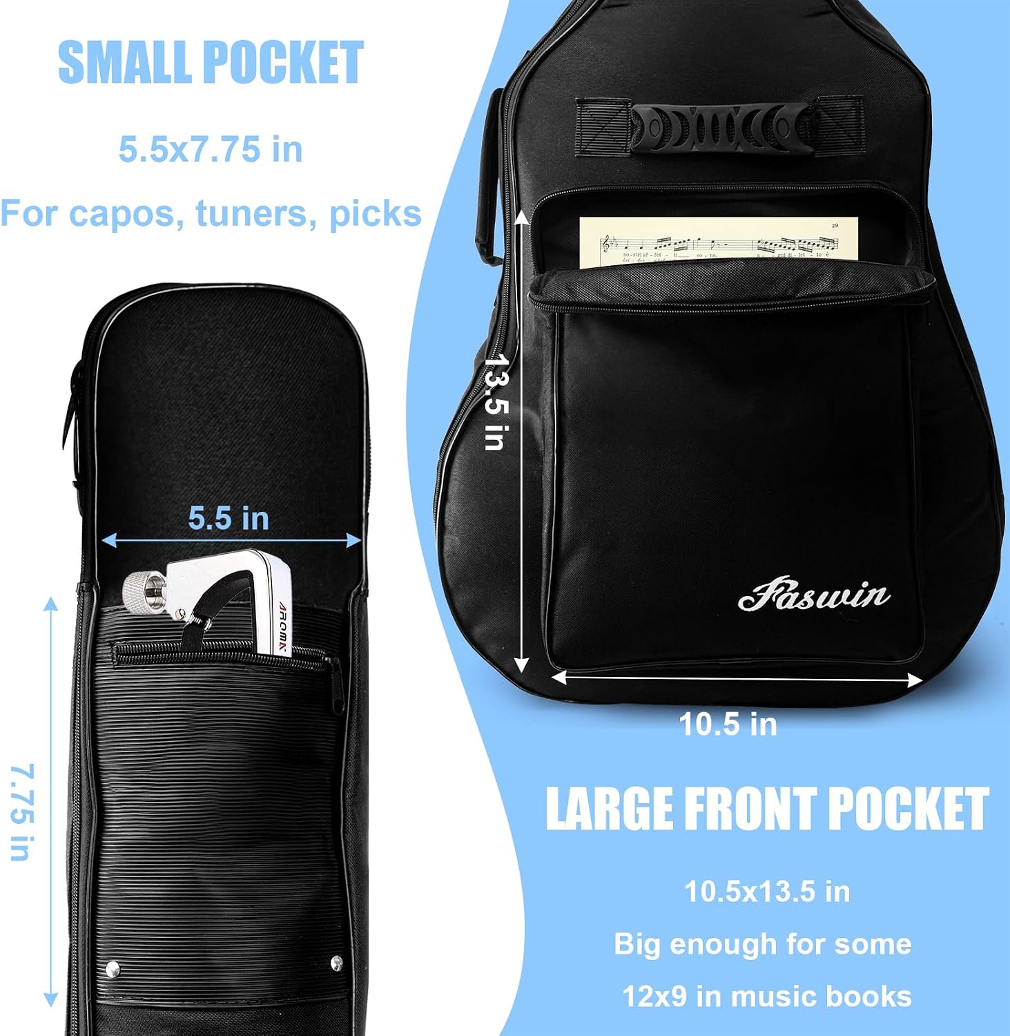 41 Inches Guitar Bag Dual Adjustable Shoulder Strap Acoustic Guitar Case Gig Bag, Waterproof Oxford Cloth 0.3 Inch Thicken Sponge Pad, Black