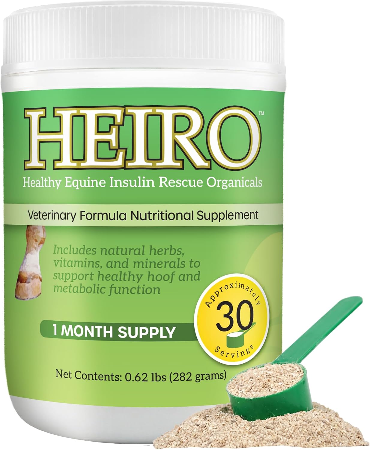 HEIRO Healthy Equine Nutritional Supplement for Horses, Herbal Blend with Magnesium and Vitamin E, Daily Metabolic Support Formula, Feed Powder, 90 Servings