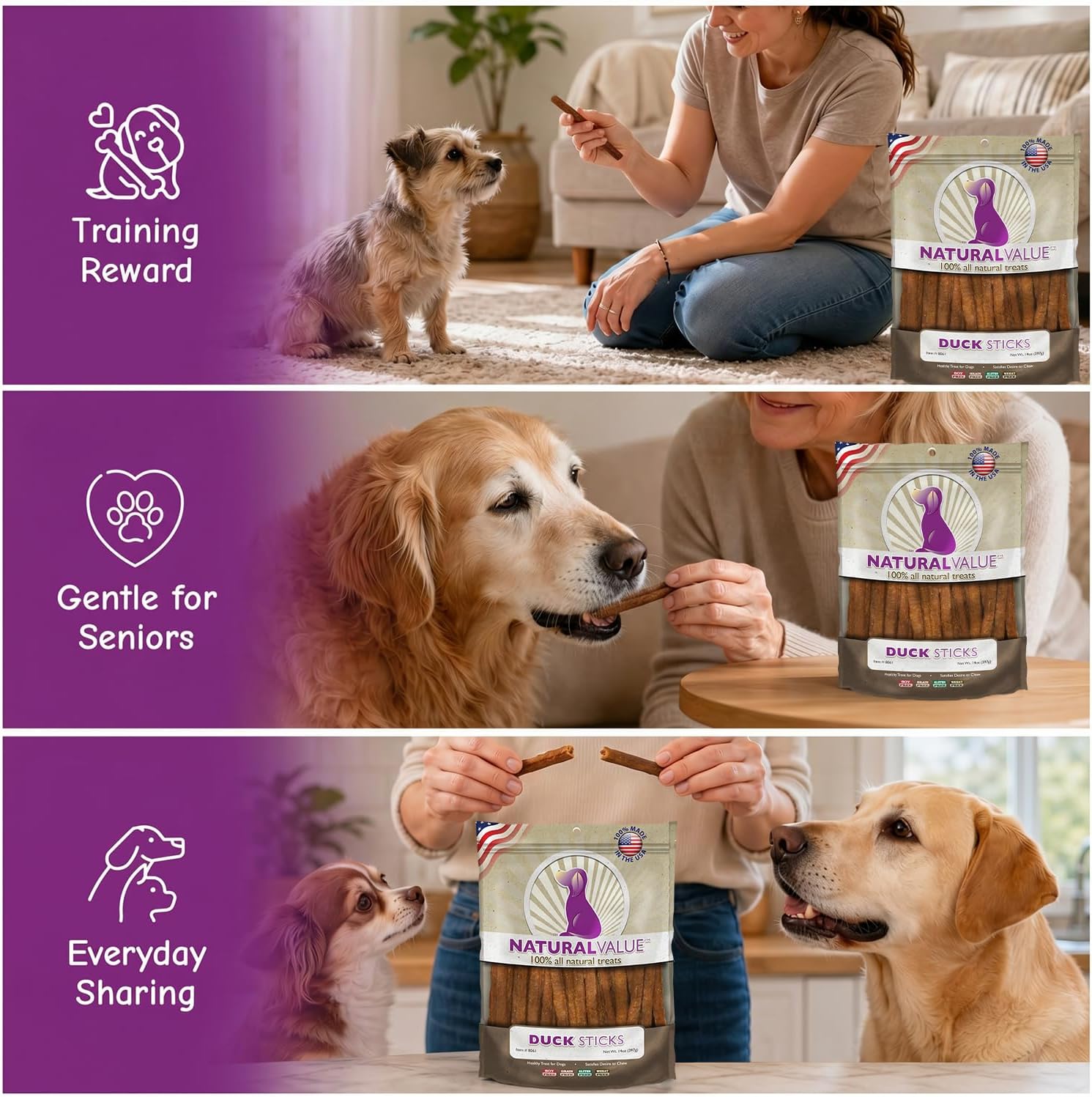 Loving Pets Natural Value Beef Sticks - Soft Jerky Dog Treats for Large & Small Breeds - Healthy Gluten, Wheat, Soy & Grain Free Pet Treats for Dogs