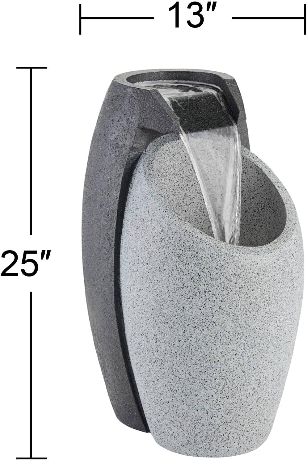 Waterfall 25" High Modern Outdoor Indoor Large Fountain with LED Light | Decor Faux Stone Floor Pot Standing Water Feature for Outside Garden Patio