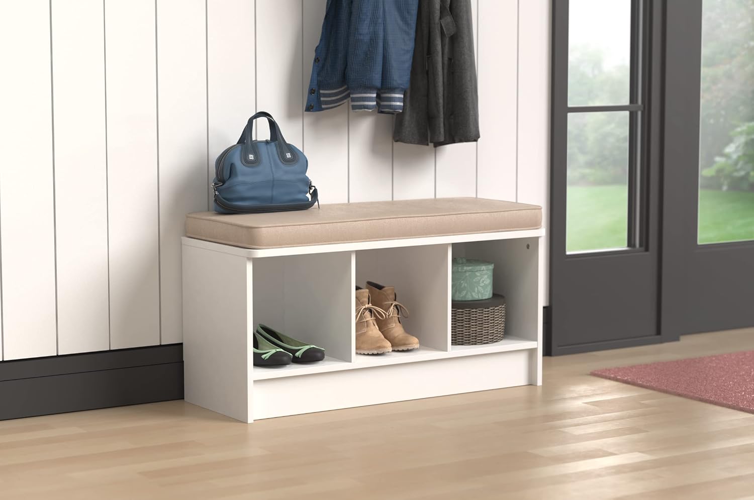 ClosetMaid 3258 Cubeicals 3-Cube Storage Bench, Natural Gray with Gray Cushion