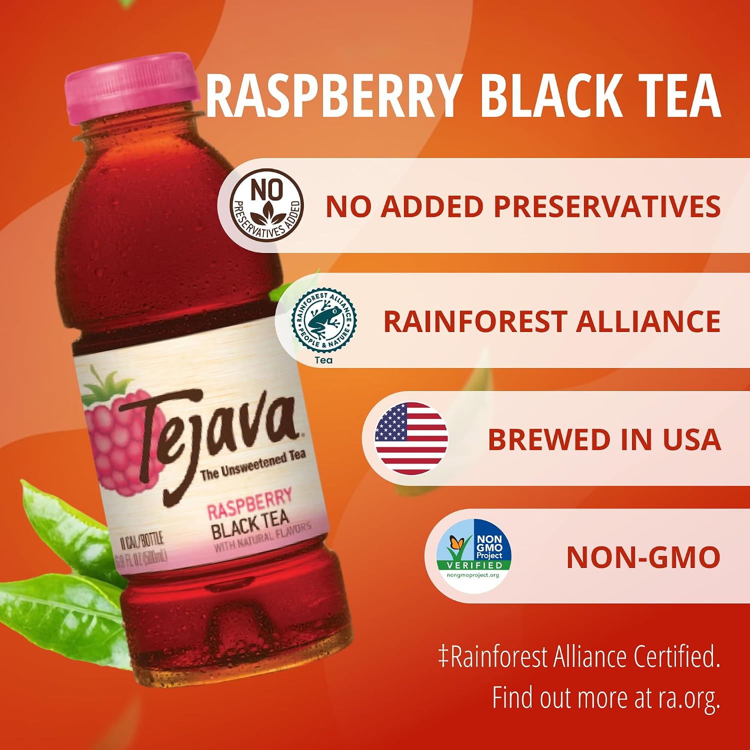 Tejava Pineapple Mango Unsweetened Black Iced Tea, 16.9 fl oz, Pack of 12