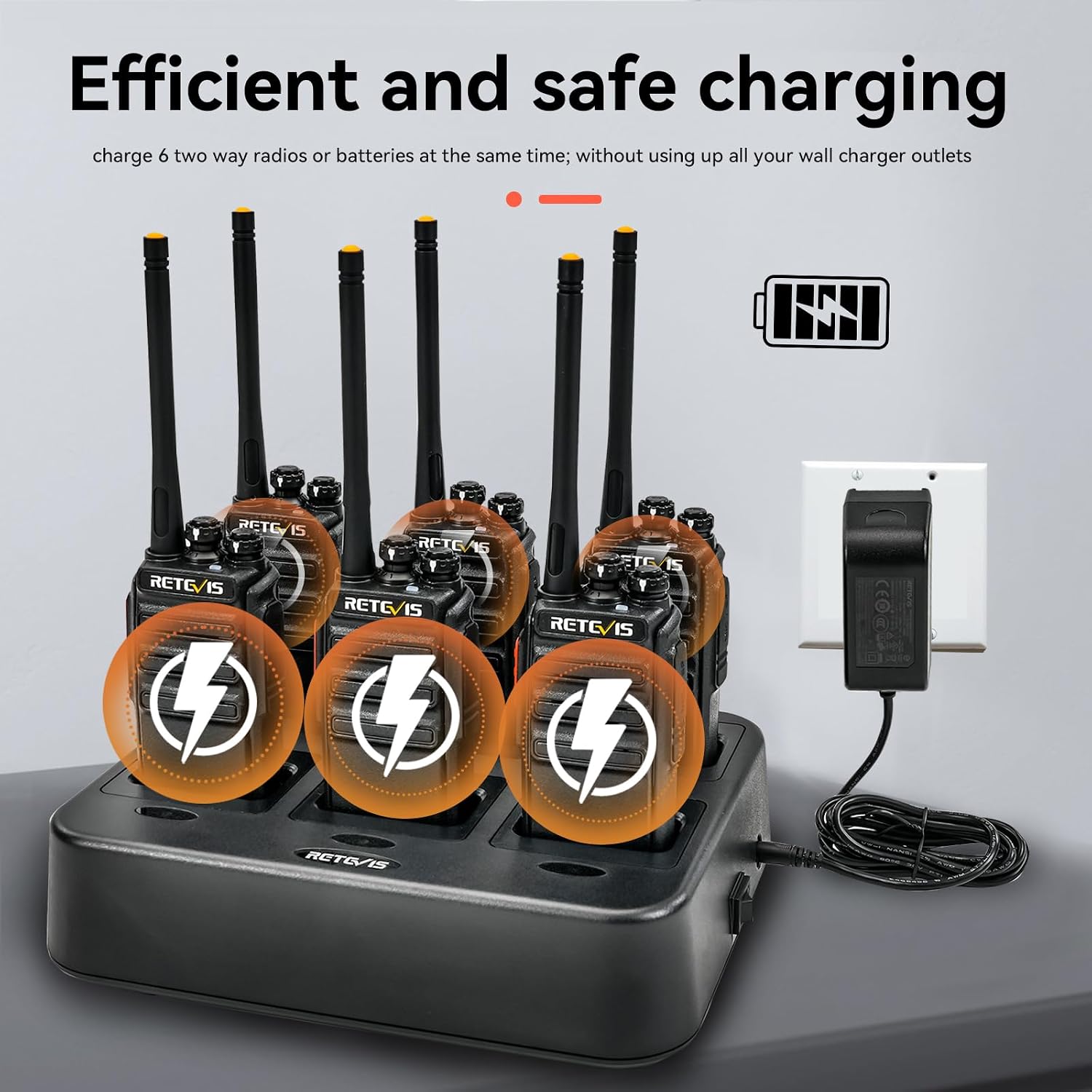 Retevis H777H Walkie Talkies with Earpeice,Portable FRS-Two Way Radio 6Pack | For Schools, Shatterproof Hidden Display, 6-Way Charger, USB-C, Emergency Alarm, Flashlight, with Stretchable Coiled Headset