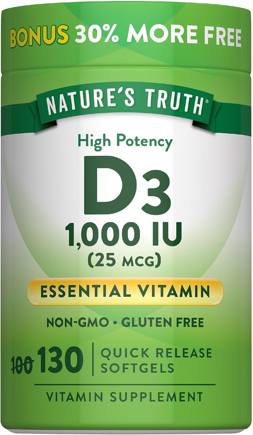Nature's Truth Vitamin D3 1000 IU Softgels | High Potency Formula | 25 mcg