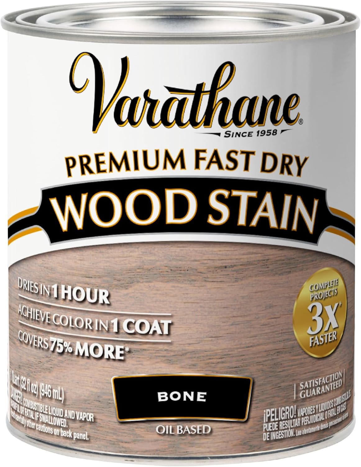 Varathane Premium Fast Dry Weathered Gray Wood Stain | Oil-Based, 1 Coat Color, 1 Hour Dry Time, Interior Wood Stain, Furniture, Cabinets, Doors, Covers Up to 275 Sq Ft, Quart