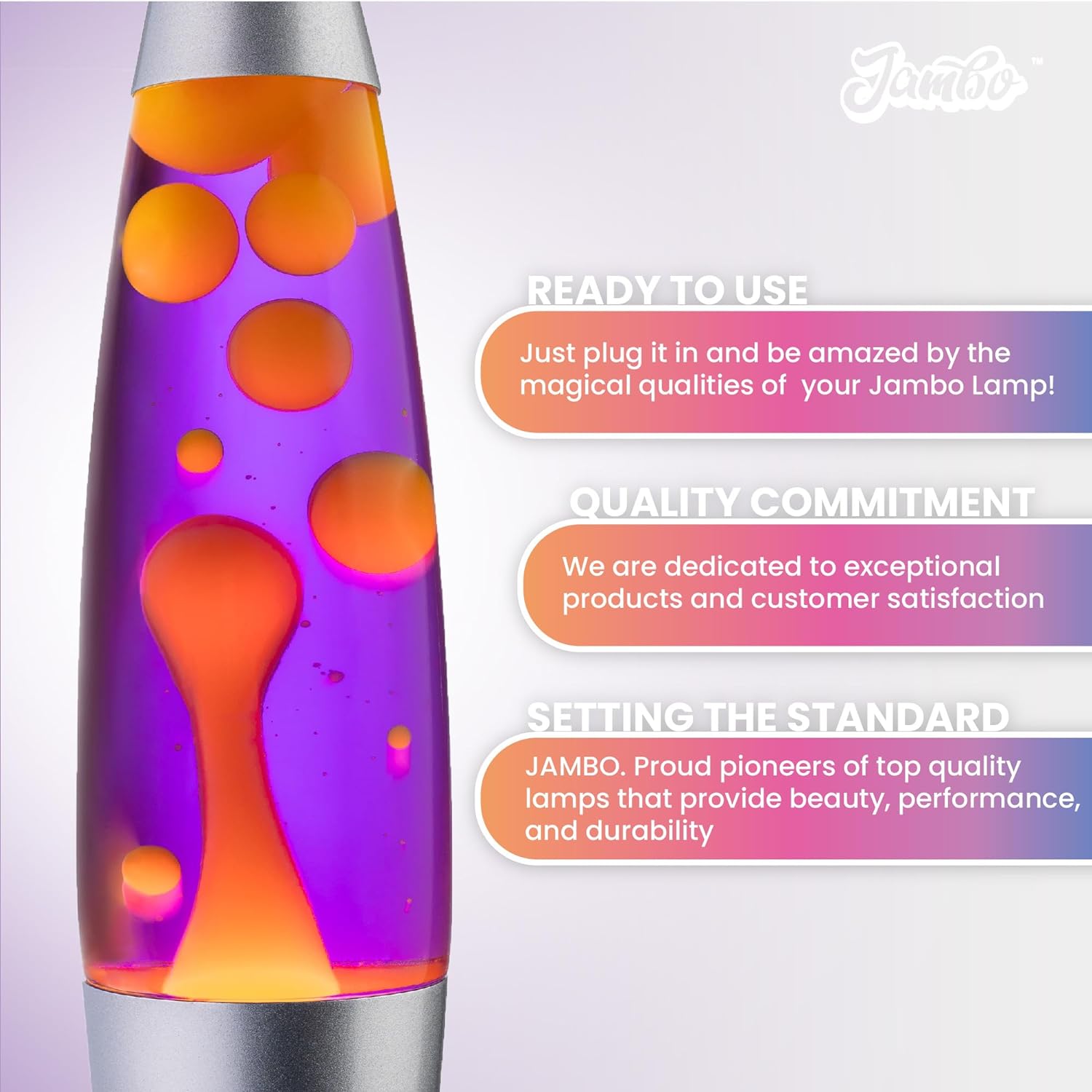 JAMBO 16" Beautiful Lamp- Purple with Yellow/Orange Wax, Relaxing Liquid Light, Night Light Nightlight