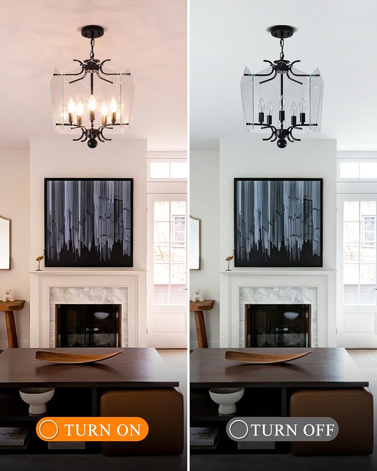 Mid Century Glass Chandelier, Retro Black Chandelier Pendant Light | Height Adjustable, 5-Light E12