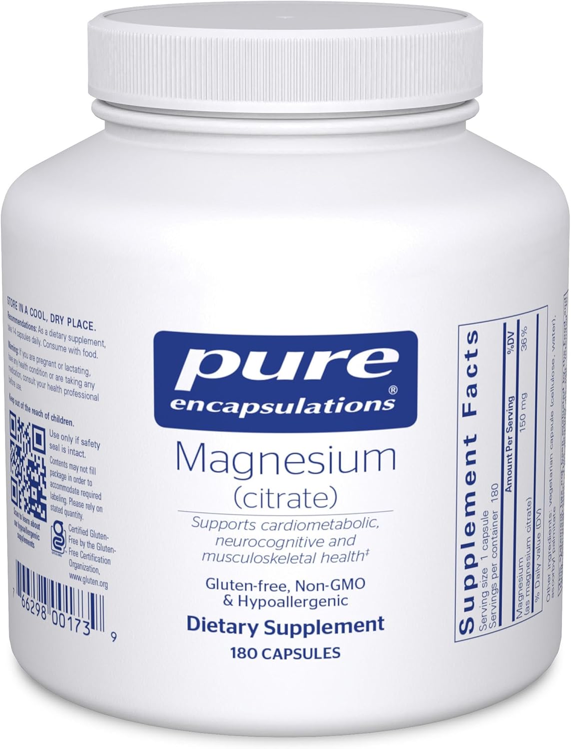 Pure Encapsulations Magnesium (Citrate) - Supplement for Sleep, Heart Health, Cognitive Health, Bone Health, Energy, Muscles, and Metabolism* - with Premium Magnesium - 180 Capsules | Supplement for Sleep, Heart Health, Brain Health, Bone Health, Energy,…
