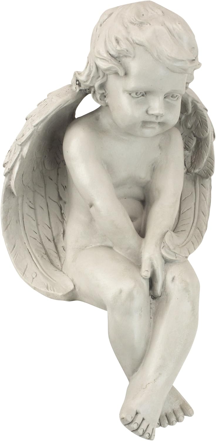 Design Toscano JE101261 Angel of Meditation Shelf Sitting Statue, 13 Inch, Polyresin, Antique Stone