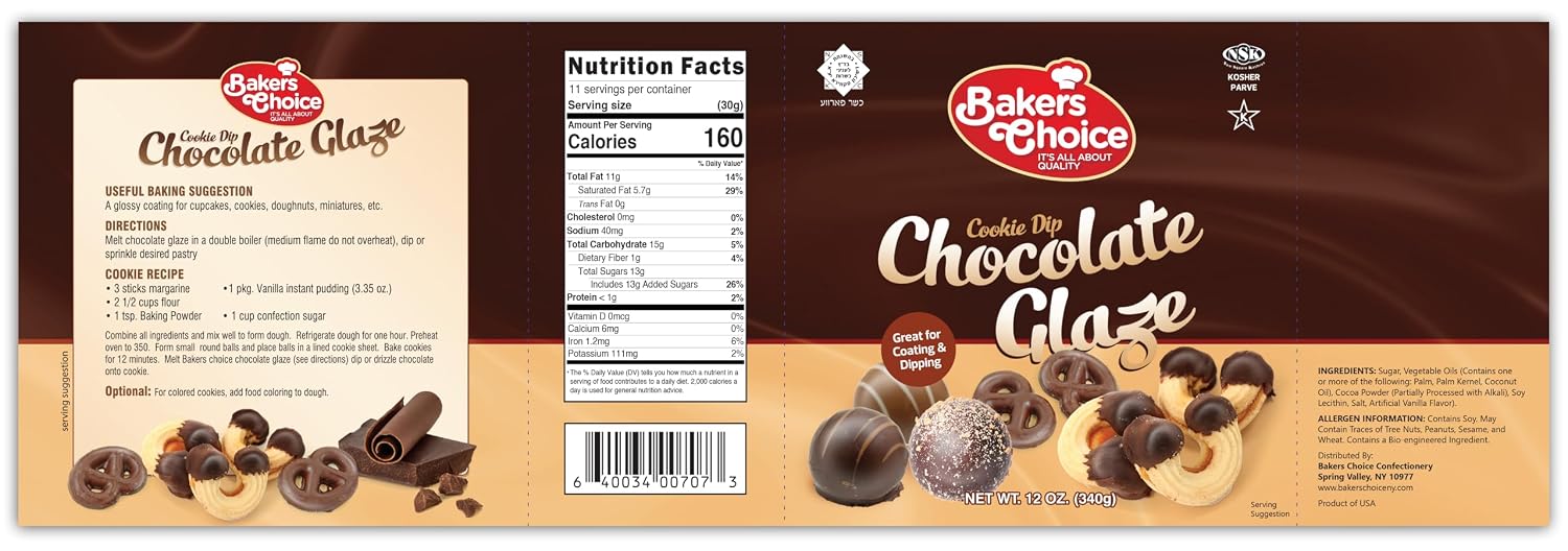 Chocolate Icing Glaze - 12 oz. Microwavable Melting Chocolate for Molds, for Decorating and Dipping Cakes, Cookies, and Pretzels