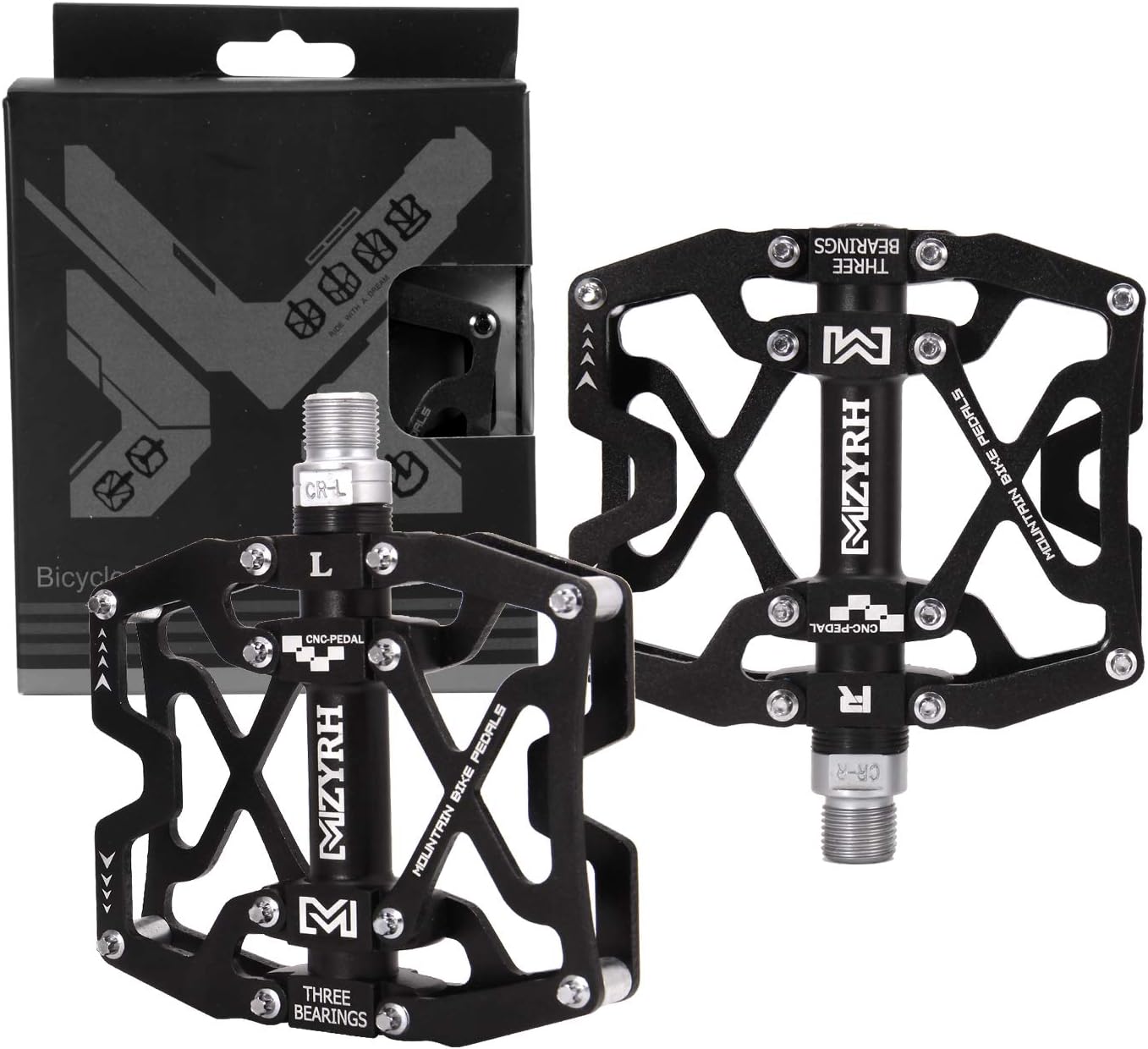 MZYRH Mountain Bike Pedals, Ultra Strong Colorful CNC Machined 9/16" Cycling Sealed 3 Bearing Pedals